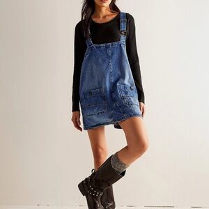 Women's Free People Overall Smock Square Neck Shift Dress Large